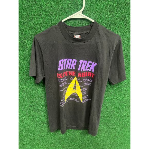 Screen Stars Best Tops - Vintage Star Trek Next Generation Excuse Delta Black Shirt Size M Made USA 1991
